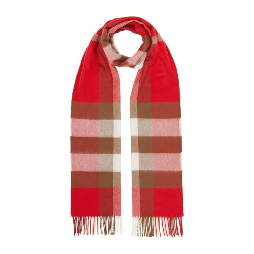 BURBERRY/博柏利 女士紅格紋羊絨邊緣流蘇圍脖圍巾 8022348