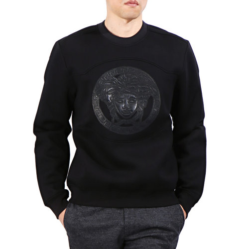 VERSACE JEANS/范思哲牛仔 男士黑色棉質(zhì)配皮經(jīng)典美杜莎頭像裝飾長袖圓領(lǐng)上衣衛(wèi)衣運(yùn)動衫套頭衫 A74323-A219338-A946