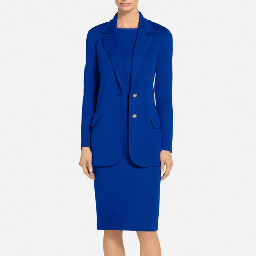 St.John/盛薔藍(lán)色修身西裝領(lǐng)短袖針織外套女士夾克K6101H1