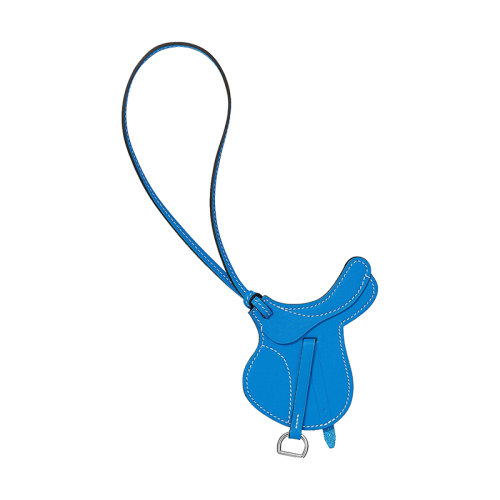 HERMES/愛馬仕 女士桑給巴爾藍色小牛皮馬鞍包包配件H063611CAB3