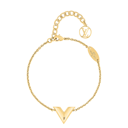 Louis Vuitton/路易威登 22春夏新款ESSENTIAL系列 金色金屬鏤刻徽標(biāo)V字造型吊飾手鏈M61084