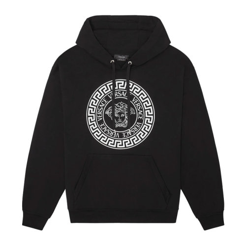VERSACE/范思哲 男士黑色棉質(zhì)經(jīng)典美杜莎頭像字母徽標(biāo)印花裝飾長(zhǎng)袖上衣衛(wèi)衣連帽衫運(yùn)動(dòng)衫套頭衫 1001419-1A01052-1B000