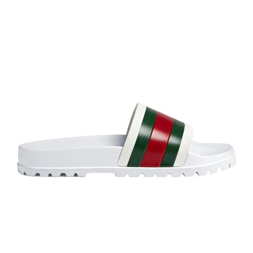 GUCCI/古馳 22秋冬新款 男士白色橡膠飾紅綠條紋織帶拖鞋429469GIB109079