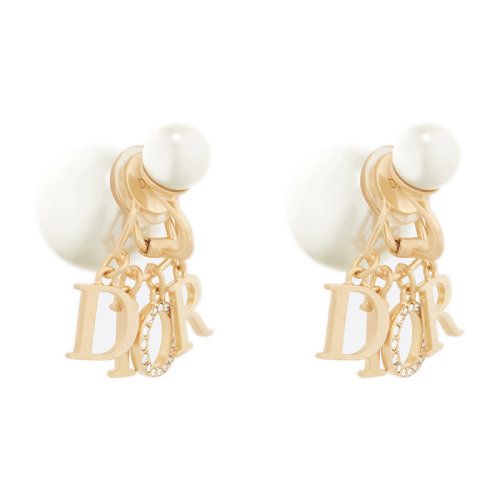 DIOR/迪奧 22新款 女士金色飾面金屬配白色樹脂珠字母吊飾耳環(huán)E2074WOMCY_D301