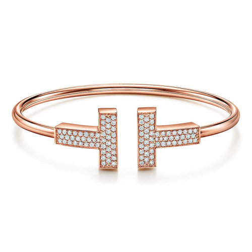 Tiffany & Co./蒂芙尼  Tiffany T系列18K金玫瑰金鑲嵌鉆石手鐲 67990730