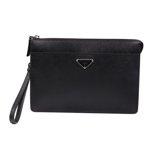 PRADA/普拉達(dá)經(jīng)典三角標(biāo)牛皮革男士手挽手拿包手包2VF0329Z2