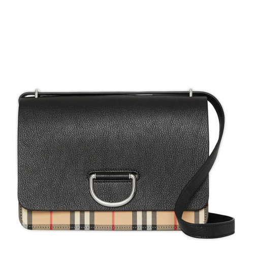 BURBERRY/博柏利 女士D環(huán)黑色單肩包斜挎包翻蓋包通勤包女包 8010542