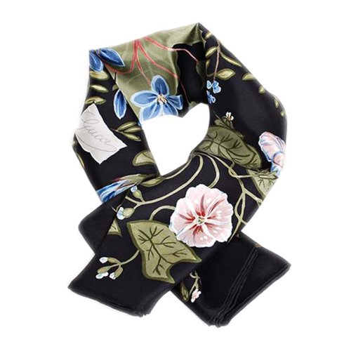 GUCCI/古馳 女士黑色絲綢印花多彩真絲圍巾絲巾 371443-3G001-1000