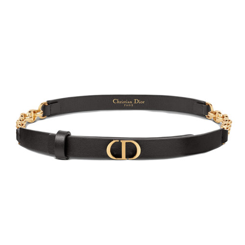 DIOR/迪奧 22年春夏新款 女士黑色光滑小牛皮和閃亮的金色金屬CD扣腰帶15毫米B0258UVWV_M900