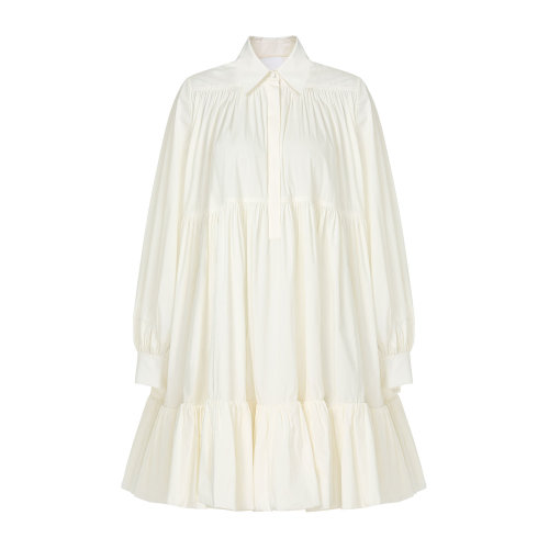 Valentino/華倫天奴 奶白色 女士通體設(shè)計(jì)感褶皺襯衫式連衣裙【RUNWAY SS20】 TB0VASE05J1A03 2020年春夏