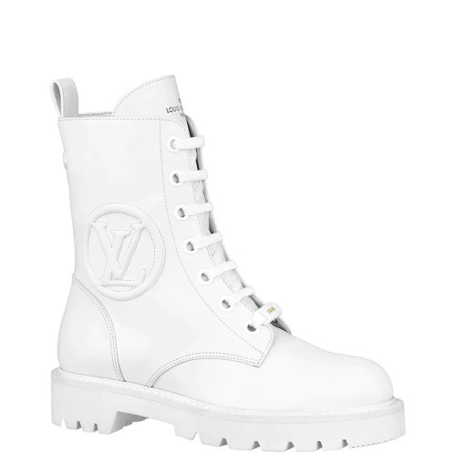 Louis Vuitton/路易威登 22年早春新款 TERRITORY系列 女士白色小牛皮浸漆效果馬丁靴中筒靴1A94Q5