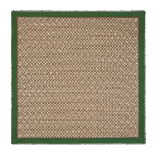 GUCCI/古馳 女士綠色米色和烏木色馬銜扣圖案GG印花莫代爾披肩6625773GA403172