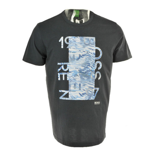 HUGO BOSS/雨果博斯 男士深藍(lán)色棉質(zhì)經(jīng)典字母徽標(biāo)印花裝飾圓領(lǐng)短袖上衣T恤 TEE4-50325617-410