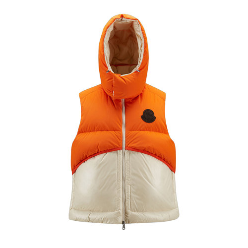 Moncler/蒙克萊 22年秋冬新款 Coll系列 男士亮橙色/奶油白色輕質棉質混紡羽絨馬甲H20921A00032M2012P30