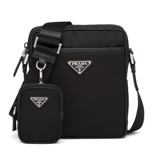 PRADA/普拉達(dá) 男士黑色再生尼龍和皮革單肩包男包 2VH112-2DMH-F0002-V-WOO（99新未使用）