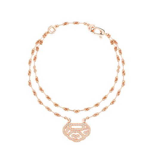 QEELIN/麒麟珠寶 YU YI系列 小號18K金玫瑰金鑲鉆如意手鏈YY-030-BLL-RGD