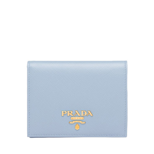 PRADA/普拉達(dá) 22春夏新款 女士天藍(lán)色皮革金扣錢包1MV204_QWA_F0076
