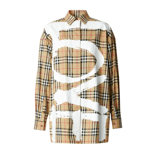 BURBERRY/博柏利 Love 印花 Vintage 格紋寬松女士長袖襯衫 80381281
