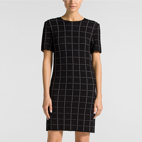 St.John/盛薔格子紋圓領(lǐng)女士連衣裙K11X033