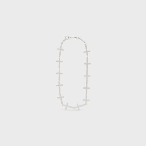  CELINE賽琳思琳 22年秋冬 男士 手鐲 CELINE CROSS銠銀色飾面黃銅多十字架手鏈 460FA6BRA.36SI