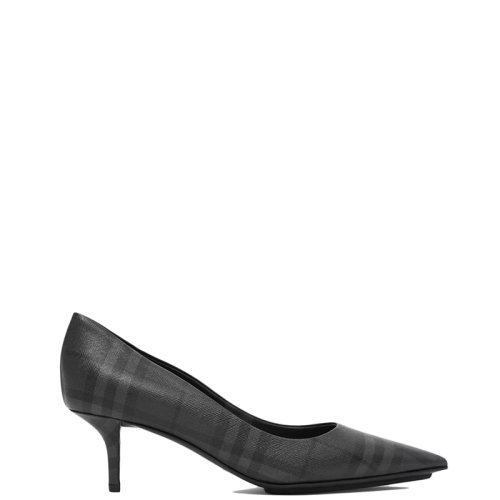 BURBERRY/博柏利 22年春夏新款 女士深炭灰色棉質(zhì)格紋尖頭高跟鞋80486301