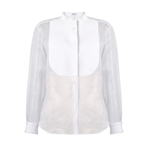LOEWE/羅意威  女士白色棉質(zhì)簡約透視長袖襯衫 S2199080GH-2100