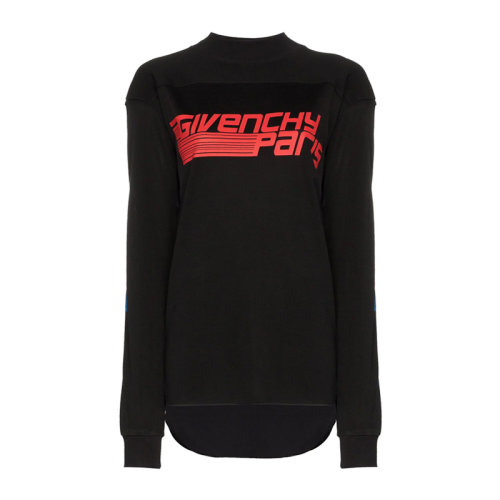 Givenchy/紀(jì)梵希  女裝 服裝 黑色粗膠纖維棉質(zhì)混紡字母印花長(zhǎng)袖經(jīng)典logo款圓領(lǐng)套頭衫女衛(wèi)衣