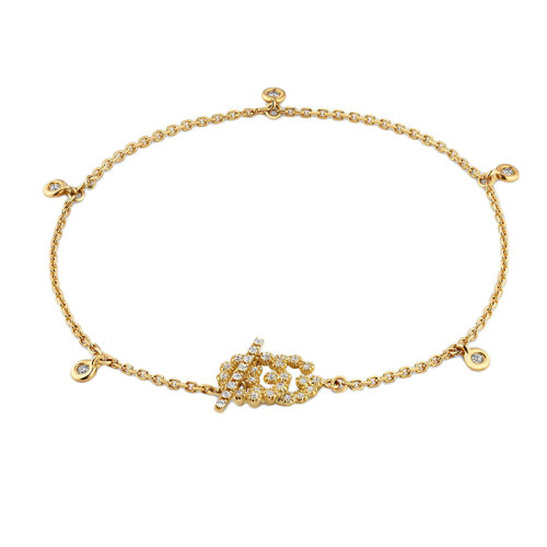 GUCCI/古馳 經(jīng)典款雙G鑲鉆細節(jié)18K金黃金手鏈 481671J85408000