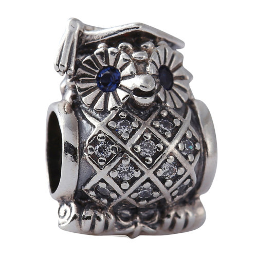 PANDORA/潘多拉 女士銀色拼藍(lán)色925銀學(xué)士貓頭鷹DIY手鏈珠子串飾串珠 791502NSB