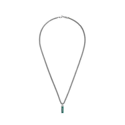 GUCCI/古馳 22春夏新款 925純銀孔雀綠琺瑯馬銜索鏈徽標(biāo)長方形吊墜678714J84108183