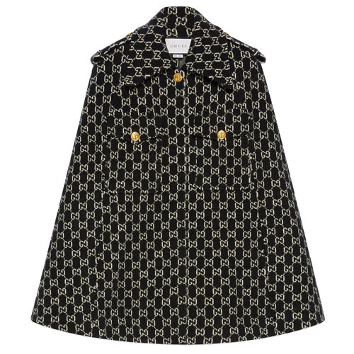GUCCI/古馳女士黑色象牙色GG提花毛氈羊毛披肩外套650533XKBR81080