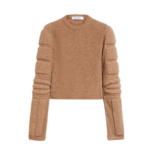 MaxMara/麥絲瑪拉 22年秋冬新款 SMIRNE系列 女士駝色馬海毛混紡圓領(lǐng)針織衫毛衣1366172606003