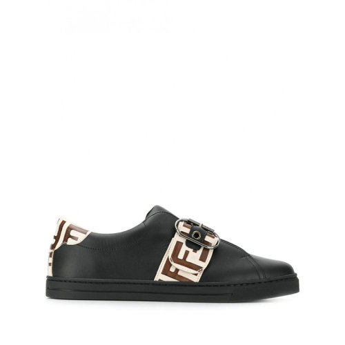 FENDI/芬迪 帶扣FF手繪圖案前綁帶 女士黑色皮革徽標(biāo)休閑運(yùn)動(dòng)鞋 8E6734A83JF17M3