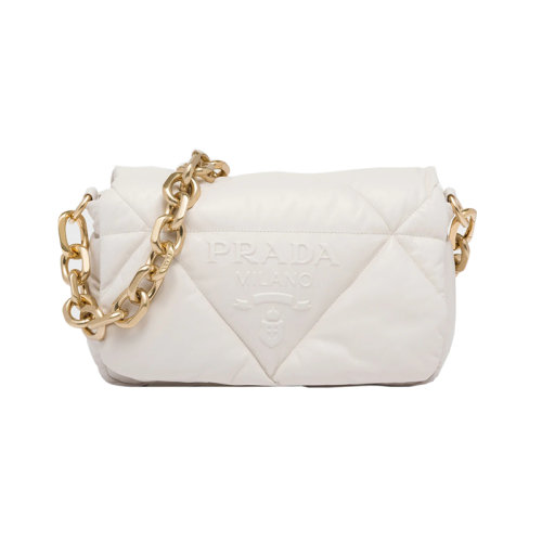 PRADA/普拉達 22新款 女士白色絎縫納帕皮金色鏈條翻蓋白色標志單肩手提包1BD315_2DYI_F0009_V_VAM