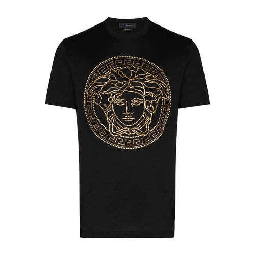VERSACE/范思哲 男士黑色棉質(zhì)經(jīng)典美杜莎頭像綴飾圓領(lǐng)短袖上衣T恤 A77987-A201952-A1008