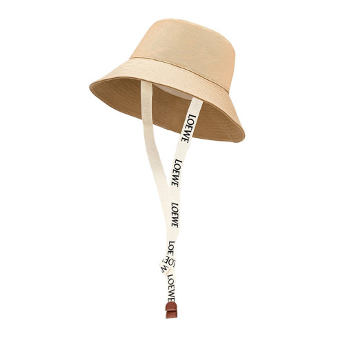 LOEWE/羅意威 22年春夏新款 女士沙色帆布和牛皮革Logo印花綁帶漁夫帽K820HF1X24-2150
