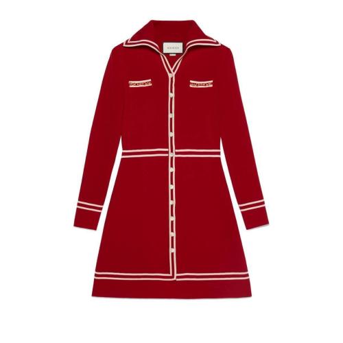  GUCCI古馳 22年秋冬 女士 GG提花羊毛連衣裙 644564 XKBNZ 6176 預(yù)定商品2-6周發(fā)貨