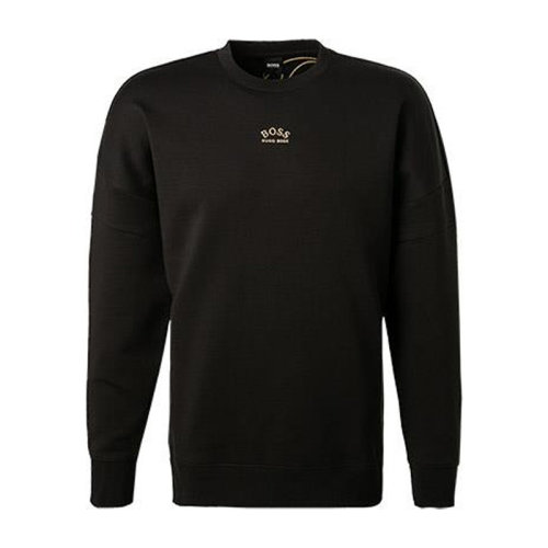 Hugo Boss 雨果博斯 男裝 服裝 黑色棉質(zhì)logo標(biāo)識(shí)印花圓領(lǐng)長袖休閑寬松套頭衫 男衛(wèi)衣