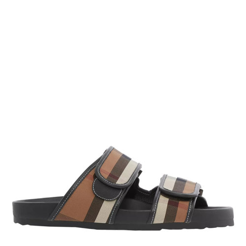 BURBERRY/博柏利 22年春夏新款 男士樺木棕色格紋棉質(zhì)搭皮革飾邊可調(diào)束帶涼鞋80558231