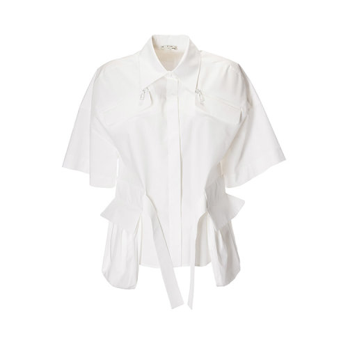 FENDI/芬迪 19年春夏 翻領 寬松 女性 蝙蝠袖 白色 女士短袖襯衫 FS7145 A0MY F0ZNM