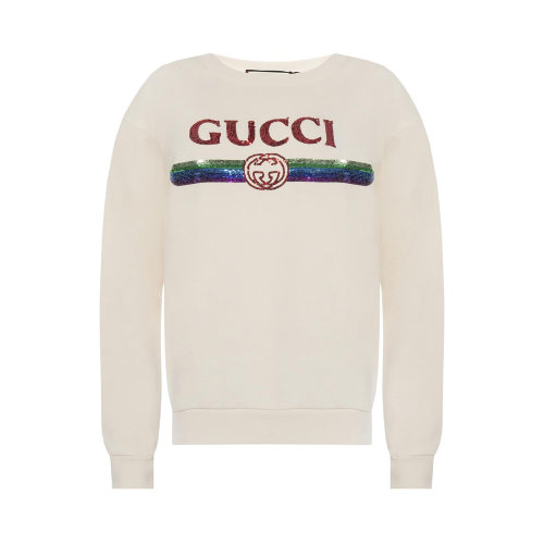 GUCCI/古馳 女士白色棉質(zhì)徽標(biāo)裝飾圓領(lǐng)長袖上衣衛(wèi)衣 469250-XJASD-9392