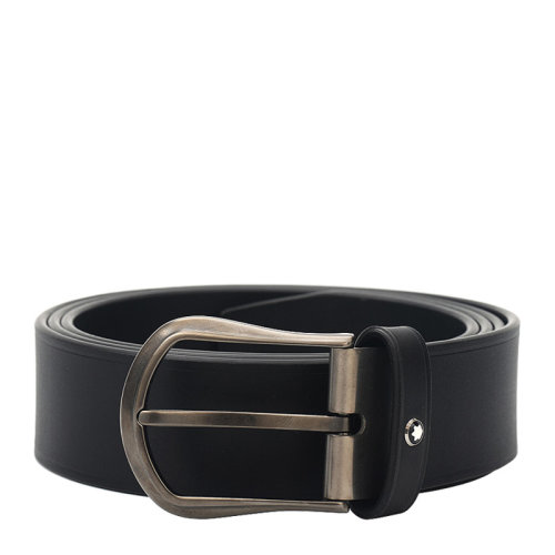 MontBlanc/萬寶龍 男士黑色啞光鍍釕針式帶扣牛皮商務休閑皮帶腰帶 118451