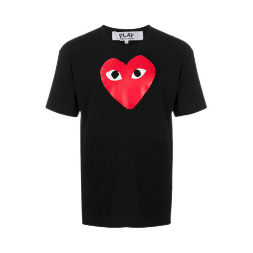 COMME DES GARCONS 川久保玲 男士 服裝  黑色圓領(lǐng)愛(ài)心桃心圖案棉質(zhì)T恤 男士短袖T恤