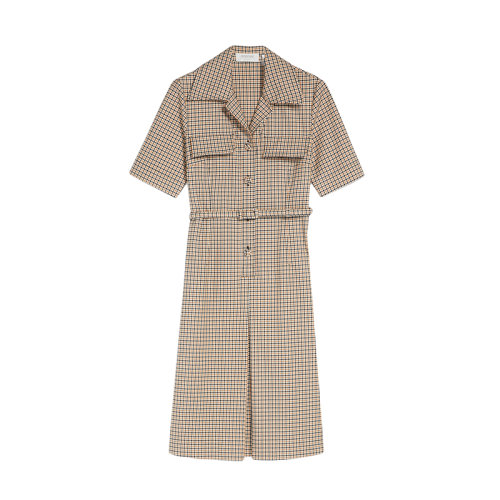 MaxMara/麥絲瑪拉 22年早春新款 UMILE系列 女士奶白色棉質(zhì)和彈力羊毛雙面面料格紋連衣裙2221082706001