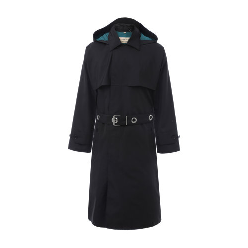 黑色附腰帶長(zhǎng)款連帽風(fēng)衣 BURBERRY/博柏利 巴寶莉 男裝 男士外套 大衣 男士風(fēng)衣 瑕疵特賣（陳列痕跡，不影響使用）