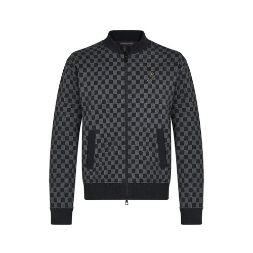 Louis Vuitton/路易威登 22年秋冬新款 男士灰色純棉棋盤格紋圖案提花拉鏈飛行員夾克1A8X29