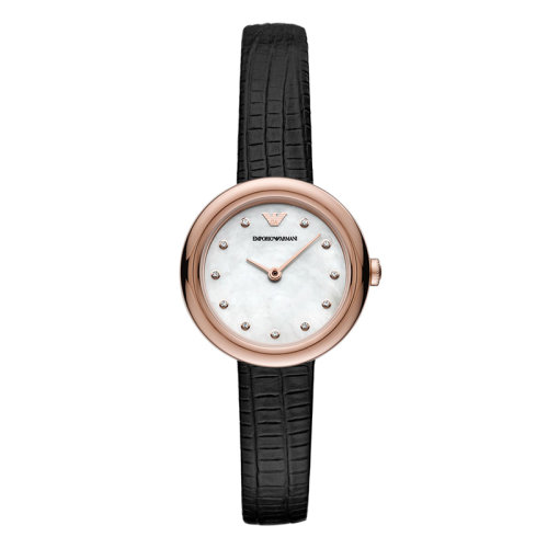 Emporio Armani/安普里奧阿瑪尼 皮革表帶 輕奢貝母歐美表鑲鉆石英女士腕表 生日禮物送女友 AR11459