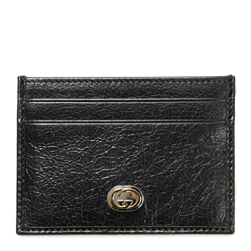 GUCCI/古馳  男士黑色牛皮經(jīng)典雙G徽標零錢包 卡片夾