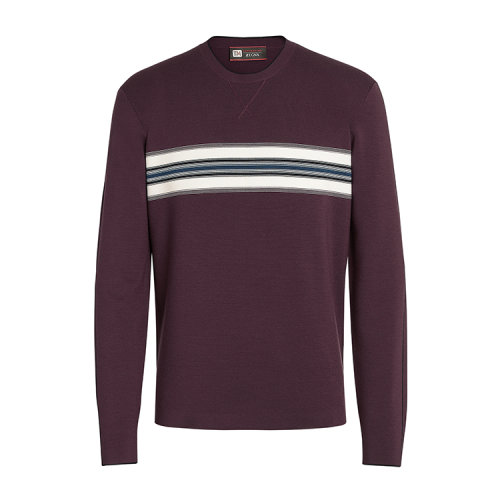 Z Zegna杰尼亞 酒紅色 TECHMERINO?羊毛圓領T恤男士長袖T恤 VWT17-ZZT110-P08