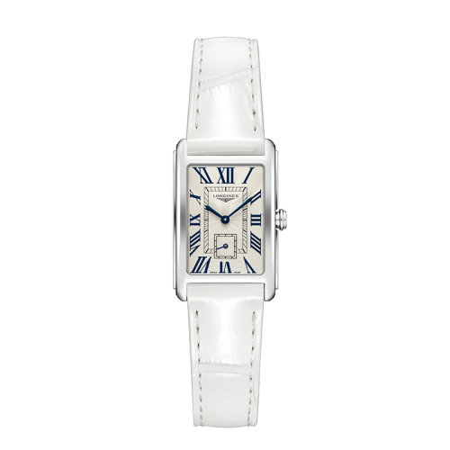  LONGINES/浪琴 黛綽維納系列 女士銀色“flinqué”石英精鋼表殼和鱷魚皮表帶防刮藍(lán)寶石水晶玻璃腕表20.8X32毫米L5.255.4.71.2